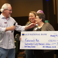 Old National Bank Region CEO, Dan Doan, presents the 2019 BIG check to Easterseals Arc of Northeast Indiana CEO, Donna Elbrecht